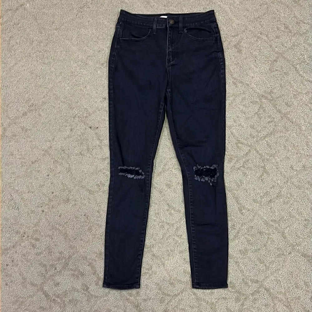 Sol Super High Rise Ultimate Jegging Juniors 11 Black Jeans w Distressed Knees